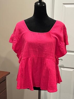 NWT Cliché Hot Pink Cropped Peplum Blouse L
